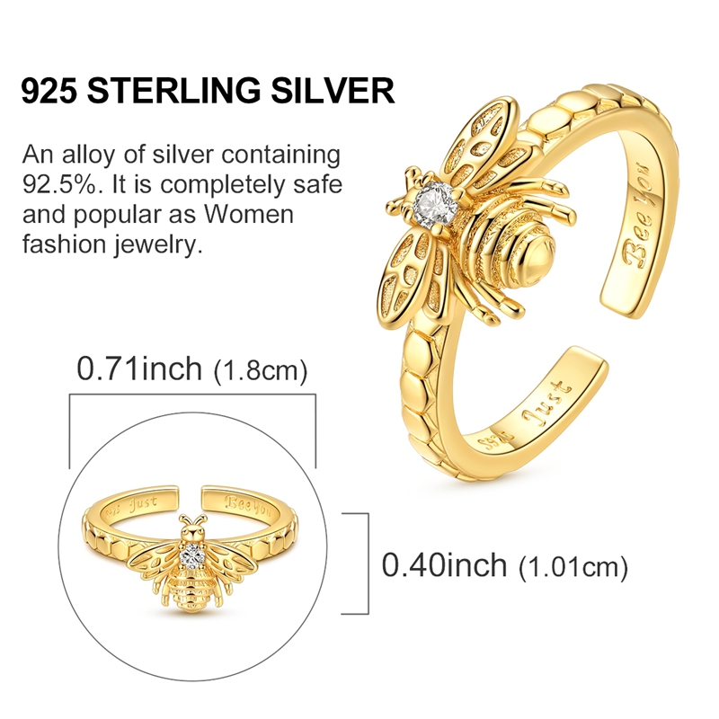 Women's 925 Sterling Silver Elegant Bee Open Ring